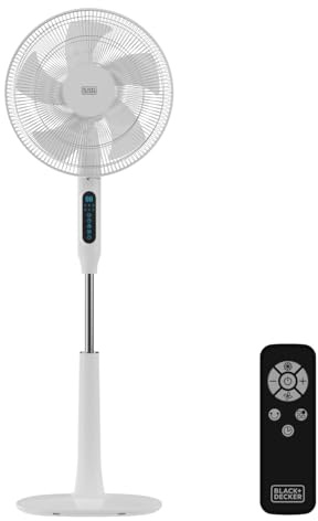 Black+Decker - Ventilador de Pie 30W | 24 Velocidades | Modos Normal, Natural y Noche | Timer 15h | Oscilación Automática | Altura Ajustable 118-138 cm | Pantalla LED | Silencioso | Mando a Distancia