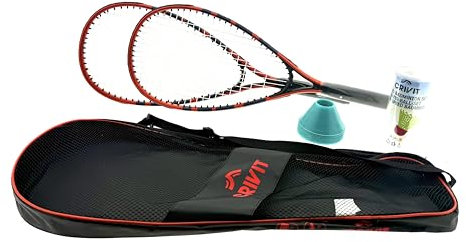 CRIVIT Speed-Badminton Set, 2 Schläger 58,8 cm, 5 Federbälle, 1 Softball, Transporttasche
