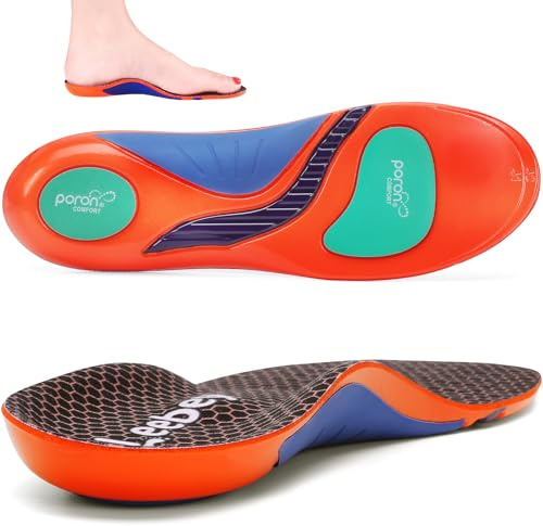 Leebey Orthopädische Einlegesohlen Herren Damen Weich Fußgewölbestütze Einlagen Komfort Arch Support Schuheinlagen für Plattfuß Plantar Fersensporn Fußschmerz Fasciitis Orange 45-46 EU