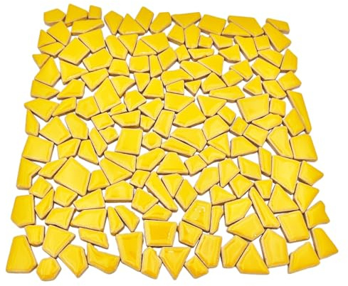 200g Irregular Ceramic Mosaic Tiles for Crafts, 0.5X 2 cm Small Mosaic Pieces Stones for DIY Mosaic Making & Wall Decor (Yellow)
