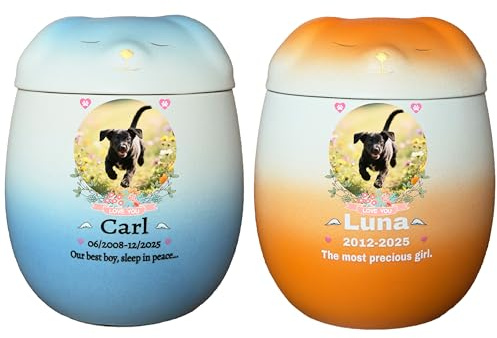 Personnalisée Urne Pour Chien , Urne à cendres de chien,Boîte à souvenirs en céramique, perte de chien, Fait à la main sur mesure (Grande Blanc Orange, Cendres de grande taille ≤ 50 kg (pas d’os))
