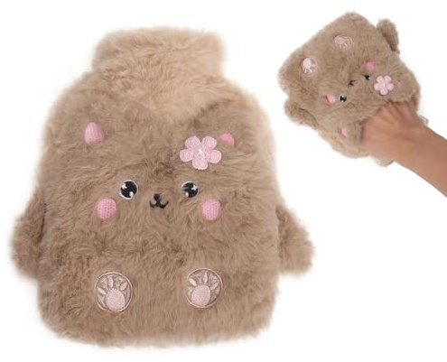 VOSSOT Balsa de Agua Caliente con Térmica Suave de Peluche, Bolsa de Agua Caliente con Cubierta de Felpa Suave Bolsa De Agua Caliente Con Funda para Mantener el Dolor Muscular, Menstrual y Articular