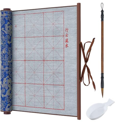 OLYCRAFT 3pz Set Calligrafia Cinese Senza Inchiostro Include Pennello per Calligrafia Tradizionale Piatto per L'Acqua 1.4mx39.5cm Panno per Scrivere con Acqua Blu Panno per Calligrafie Principianti
