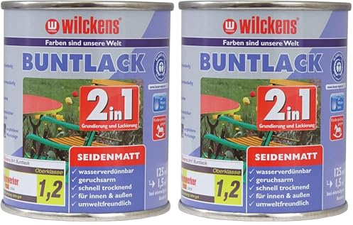 Wilckens 2in1 Acryl Buntlack für Innen und Außen, seidenmatt, 125 ml, RAL 9005 Tiefschwarz (Packung mit 2)