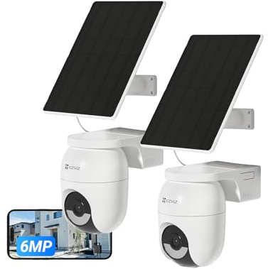 EZVIZ 2PK CB8 Lite 6MP+Solpanel 5W Batteridriven Övervakningskamera Utomhus WiFi, 360° Trådlös Kamera, AI Människa och Fordonsdetektering, Auto Zoom Tracking, Färg Mörkerseende, Tvåvägsljud, Siren