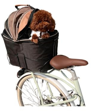 Dog Basket For Bike Rear Rack Covered Bicycle Pet Seat, Mesh Canopy, Comfort Padded Dog Bike Seat For 15-20 Lbs Pets Dogs And Cats With Poop Bag Dispenser - Ideal