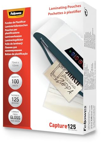 Fellowes Capture125 5306901 Lamineringsfolie, Genomskinlig, 75 mm x 105 mm