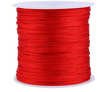 Haofy Nylonsnöre, 100 m x 0,8 mm nylonsladd pärlstring, makramétrådkabel för gör-det-själv-hantverk gör armband/halsband/rattail, nylontråd satinsnöre för smyckestillverkning, röd