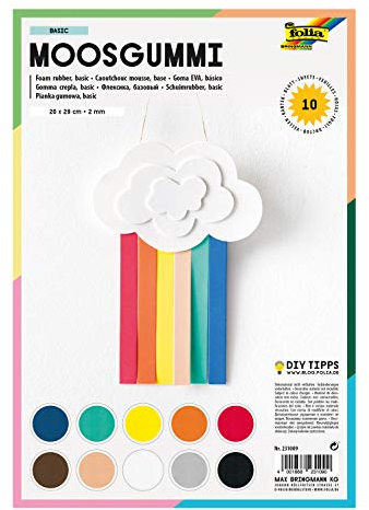 folia 231009 - Moosgummi, 2 mm, ca. 20 x 29 cm, 10 Bögen, sortiert in 10 Farben - ideal für vielseitige Bastelarbeiten