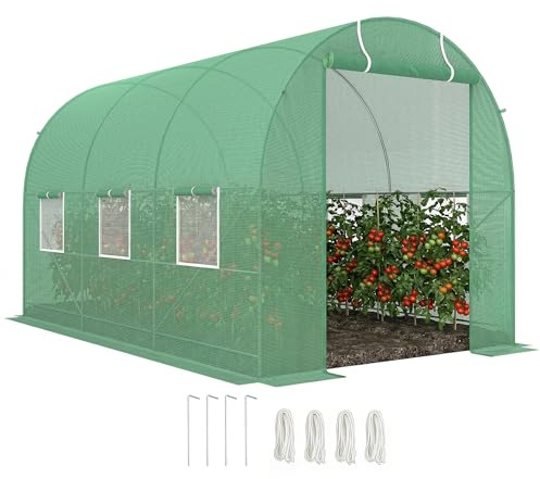 Outsunny Invernadero de Exterior 3,5x2x2 m Invernadero de Túnel con Cubierta de PE 140 g/m² para Cultivo Plantas Verduras Frutas en Jardín Terraza Verde