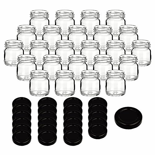 gouveo Juego de 24 mini frascos de conserva de 40 ml con tapas de rosca negras mate BS - Mini frascos de almacenamiento con tapas de rosca TO 43 para mermeladas y conservas (EGR040SZBS)
