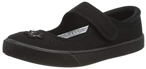 Clarks Girls Hopper Go Ballet School Shoes, Black Fabric, 9.5 UK Child
