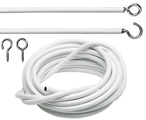 Net Curtain Wire 118in/3m White Curtain Hanging Cord with Hooks & Eyes Kit