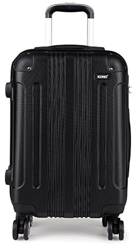 KONO Hartschale Trolley Koffer 4 Rollen Reisekoffer Gepäck (Schwarz, M)