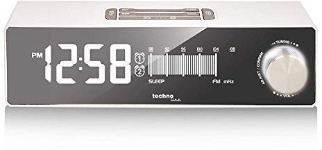 Technoline WT 483 radioväckarklocka med USB-laddningsport, retro-optik (vit med batterier)