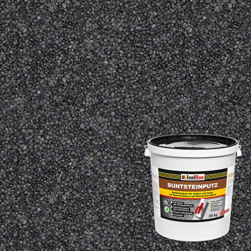 Isolbau - Buntsteinputz für Außen und Innen (Graphit, Anthrazit) 25 kg - BP90 Mosaikputz Dekorationsputz Frostsicher, Wasserfest, Stoßfest