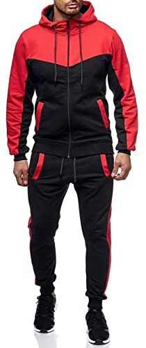 Marine Royal Track Suits for Men Set Full Zip Sweatsuit Outdoor Jogging Men Tracksuits (M, Red)
