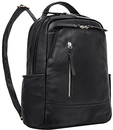 STILORD 'Aiden' Vintage Leder-Rucksack Moderner Backpack für Damen & Herren 13,3 Zoll Laptop Daypack Tagesrucksack Arbeit Uni Business Freizeit Echtleder mittel-groß, Farbe:schwarz