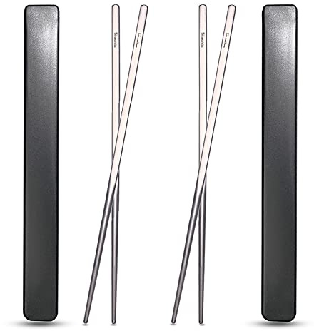Titanium Chopsticks with Case, XBD Gears 2 Pairs of 9 Inches Square Chopstick Set Dishwasher Safe Reusable for Home & Travel (2-Pair Chopsticks)
