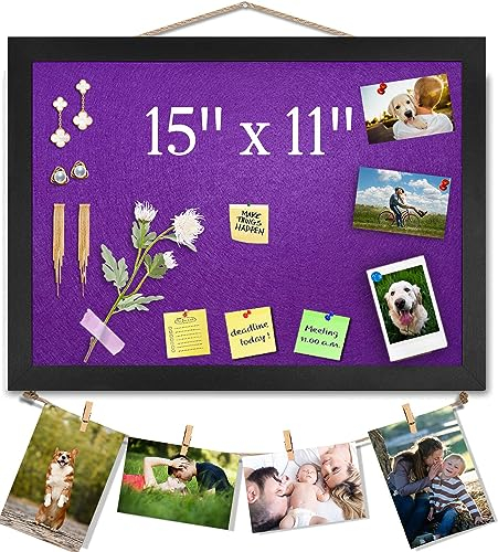Lila Pinnwand aus Kork mit Filz, 38x28CM kleines Anzeigebrett für Wände, Schmuck, Notizen, Sammlungen, Fotos, Büro, Holzrahmen (Schwarz) & Filz (Lila), 1 Stück.