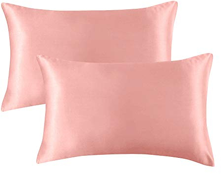 2 Set Kissenbezug 50x60cm Einfarbig-Satin Kissenhülle mit Reißverschluss, Weicher Comfortable Kissenbezüge Doppelpack Sofakissenbezug Sofa Schlafzimmer (Rosa, 50x60cm)