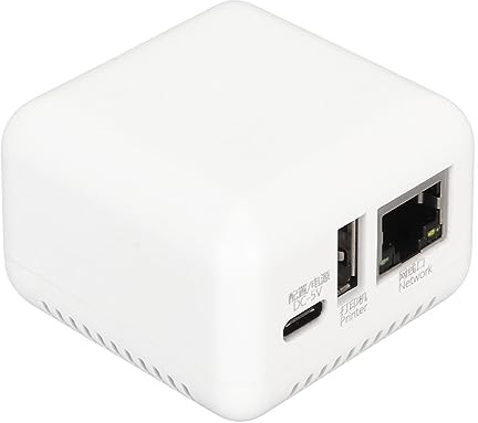 ASHATA Server di stampa di rete USB 2.0, LAN Print Share Server per stampanti USB, Server di stampa wireless con alimentatore di tipo C, per Linux 3.4 per Windows XP per Android (spina USA)