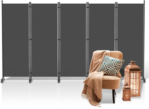 Yugodex Biombo separador de ambientes plegable, independiente, con ruedas, vestuario, privacidad, separador de habitaciones, 5 piezas, 284 x 181 cm