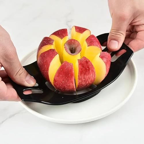 CHEFZOCO Cortadora de manzana, Cortador de frutas, Descorazonador de Manzanas, Pelador de manzanas, Partidor de manzanas, con 8 Cuchillas de Acero Inoxidable, Mango Plástico Negro