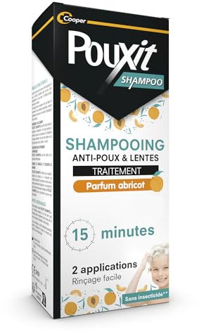 POUXIT - Shampooing parfum abricot - Traitement anti-poux et lentes - 100% Efficace - Agit en 2 applications de 15 minutes - Traitement du cuir chevelu - Flacon de 200 ml
