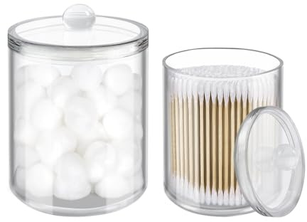 YOLCAR 2 Pack Cotton Swab Holder, Transparent Acrylic Organizer with Lid, Clear Dispenser for Swabs, Bathroom Organizer and Storage, Home Decor, 10oz and 12oz