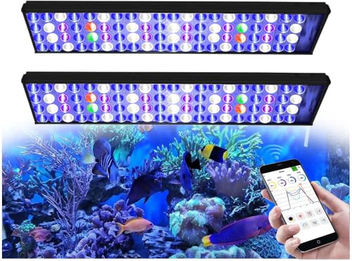 2 x PopBloom H54 WiFi Meerwasser LED Lampe, Vollspektrum Led Aquarium Beleuchtung für Reef Coral SPS/LPS Fischaquarium, APP unterstützt Deutsch (für 105-130cm)