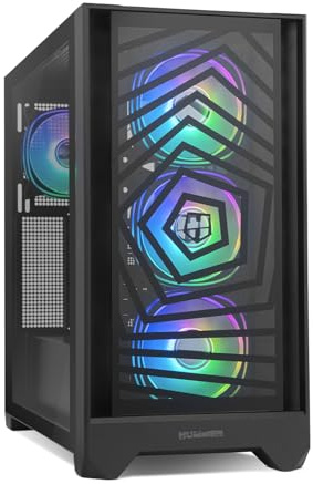 NOX XTREME PRODUCTS HUMMER PLASMA - Semitower ATX | M-ATX | ITX, frontpanel i mesh och härdat glas ingår, plats för 7 fläktar, 4x ARGB-fläktar förinstallerade, USB-C och 3.0, Svart