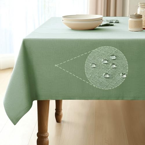 Pureegg Rectangle Linen Tablecloth Waterproof & Stain Resistant, Wrinkle-Free Table Cloth Adds Elegance and Protection, Ideal for Dining, Party, Wedding and Outdoor, 60 x 84 Inch, Sage Green