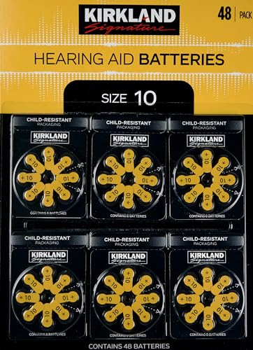 Kirkland Signature Hearing Aid Batteries Size 10, Zinc-Air 1.45V, 48 Pack