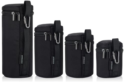 SPEELULU Set de Bolsa de Lente - Set Estuches Objetivo Impermeable 4 tamaños para cámara DSLR, Set Fundas Lentes compactas antiimpacto, Funda Protectora Objetivo cámara Resistente Agua