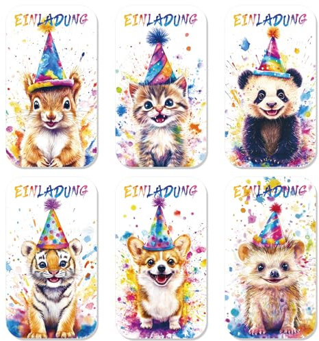Maxmoc Tier Einladungskarten Kindergeburtstag Junge Mädchen,12 Stück Einladung Geburtstag,Geburtstagseinladung Kinder mit Niedliche Tiermuster für Kinder Geburtstagsfeier Kinderparty