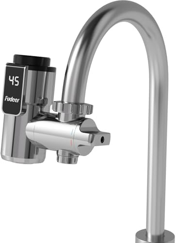 Fudeer Calentador de agua instantáneo compacto (25 – 45 ℃). Suministro instantáneo de agua caliente compatible con casi todos los grifos. Se puede utilizar en cocinas, baños, lavaderos, talleres, etc