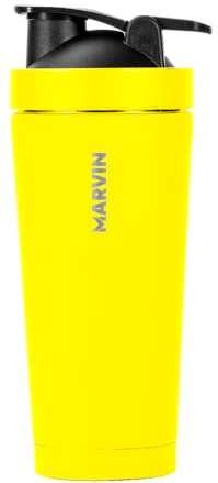 MARVIN THE SHAKED – Termo Batidor Acero Inoxidable 750 ml – Conserva frío 12 horas – Conserva calor 8 horas – Diseño Premium para Smoothies, Protein Shakes y Estilo Activo – Sin BPA (Champ)