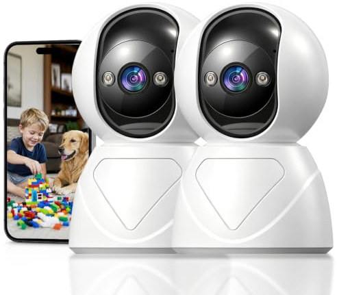 GUOANVISION Indoor Camera, 3MP Pan/Tilt Security Camera,5G Baby Camera Monitor, Dog Camera, 3X Auto Zoom, Auto Tracking, Night Vision, SD/No Monthly Feecking - 2Pack