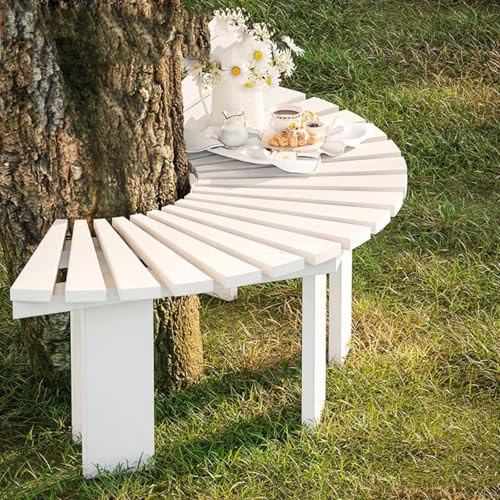 TUPAFJU Banc d'arbre en Bois Enveloppant résistant aux intempéries, Banc de Jardin Demi-Cercle, d'extérieur incurvé, pour Jardin, Parc, Patio, extérieur, Plante(White,Semicircle)