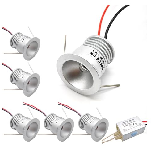 LGJEGD 6er-Pack Mini-LED-Mikro-LED-Leuchten 12V 1W IP65 Glühbirne, Strahler, 25 mm, Spot-Glühbirne, Deckenbeleuchtung for den Außenbereich (Neutral White,120 Degrees)