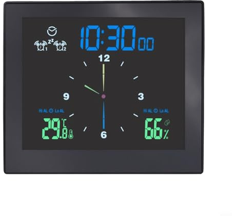 babominimer Thermomètre d'extérieur pour la maison et le jardin | Digital et Humidité avec horloge murale électronique silencieuse | Chronomètre étanche avec ventouse (noir)