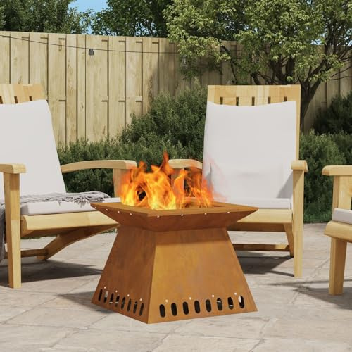 BARULUOAKLIFE Focolare Quadrato da Esterno in Acciaio Resistente alle Intemperie con Finitura Invecchiata - 48x48x40 cm Design Industriale Rustico per Giardino e Patio - Ideale per Serate