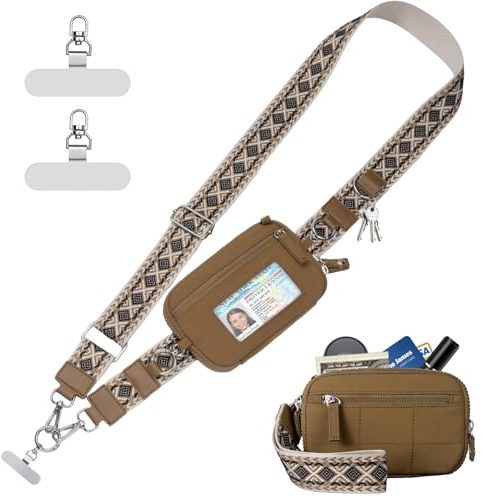 BellaBlend Clip and Go telefonrem med plånbok, crossbody-telefonsnodd med stöldskyddsficka, avtagbar