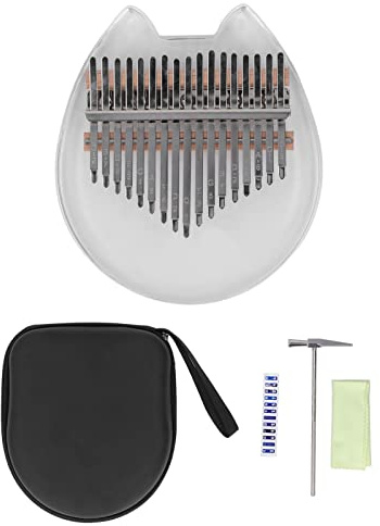 Pianoforte a pollice con 17 tasti, kalimba in acrilico trasparente con motivo a orso, note incise per principianti, strumento portatile a pollice con custodia di ripostiglio per