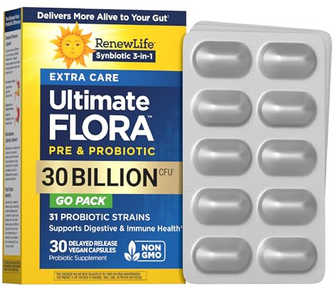 Renew Life, Extra Care, Ultimate Flora Probiotic, 30 Billion Live Cultures, 30 Vegetable Capsules