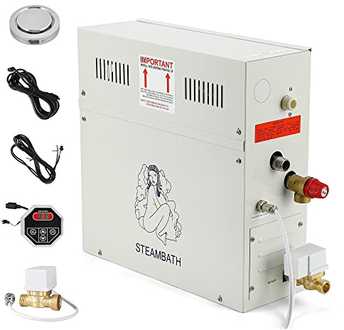 CGOLDENWALL 6KW Sauna Dampfgenerator 220V für Haus und Gewerbe, Sauna/Dusche/Bad/SPA, mit Automatischer Entwässerung, LED-Digital-Regler für 6 m³ Raum- Automatischer Thermostat 35-55℃