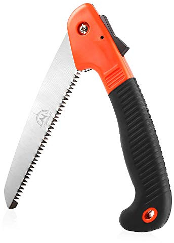 WISDOMLIFE Handsäge, Klappsäge, Sägeblattlänge 18 cm, Camping Astsäge, Gartensäge/Baumsäge, Rostfreies Stahl-Sägeblatt/Kunststoff-Griff, Schwarz/Orange