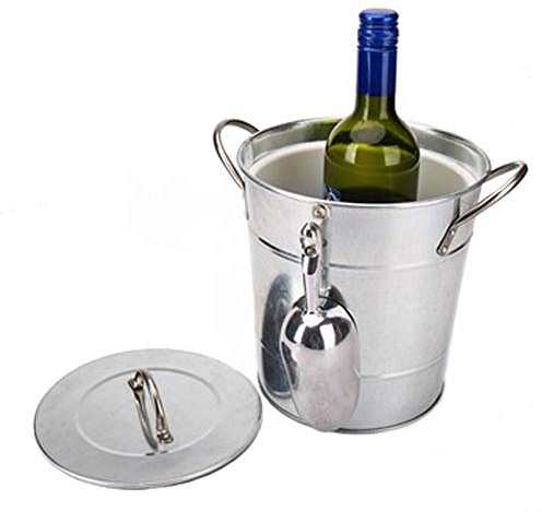 Secchiello per il ghiaccio cilindrico con contenitore termico imbottito in PVC e pala per ghiaccio/paletta per feste con coperchio in acciaio zincato per la casa, ghiaccio, secchiello per il ghiaccio