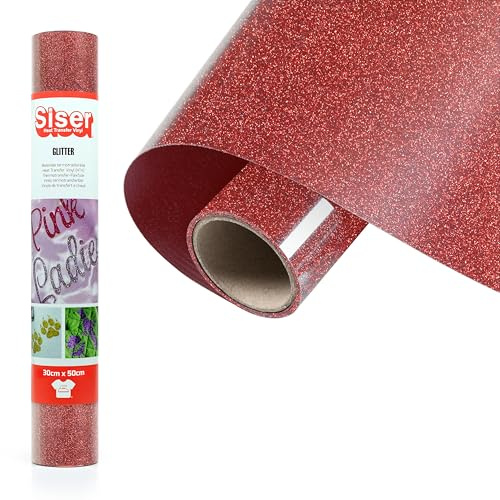 Siser® Glitter Red, 30 cm x 0.5 m, Heat Transfer Vinyl Glitter Iron-On for Customising Fabrics, Clothing and Accessories, Creative Hobbies, Easy to Cut